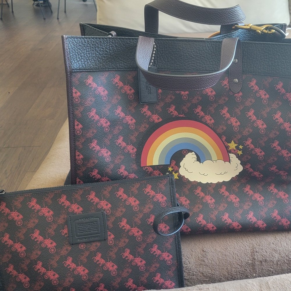 Rainbow Print Tote and Clutch Set